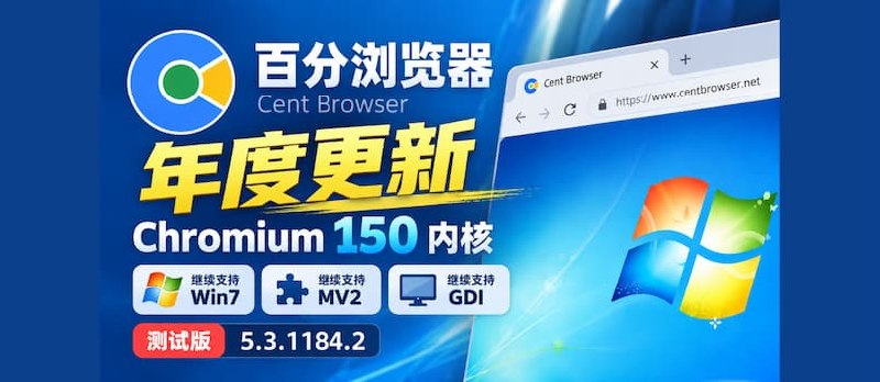 《百分浏览器》年度更新：Chromium 150 内核，继续支持 Win7、MV2、GDI｜测试版 5.3.1184.2 - 小众软件