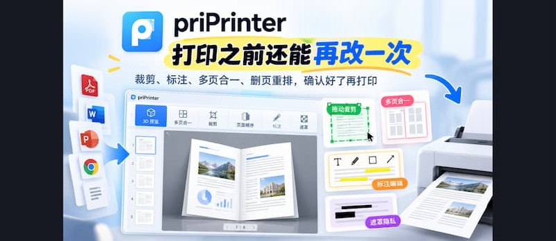 priPrinter：一个「打印前编辑器」，裁剪、标注、多页合一，确认好了再打印 - 小众软件