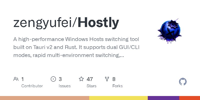GitHub - zengyufei/Hostly: A high-performance Windows Hosts switching tool built on Tauri v2 and Rust. It supports dual GUI/CLI…