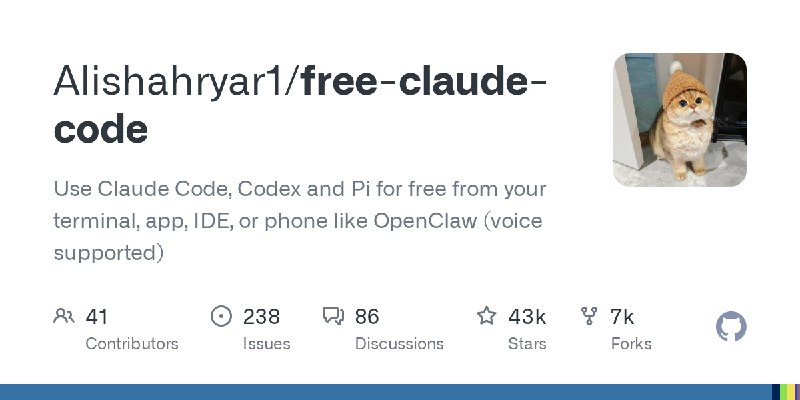 GitHub - Alishahryar1/free-claude-code: Use Claude Code, Codex and Pi for free from your terminal, app, IDE, or phone like OpenClaw…