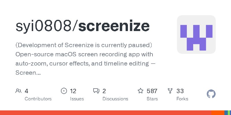 GitHub - syi0808/screenize: (Development of Screenize is currently paused) Open-source macOS screen recording app with auto-zoom…