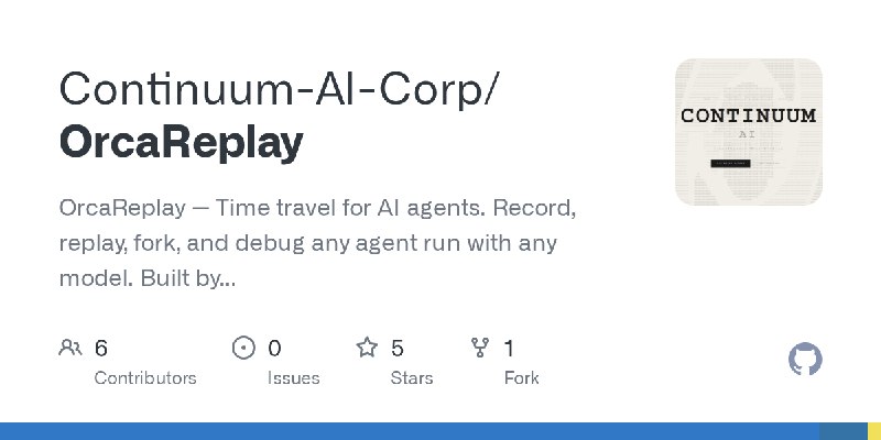 GitHub - Continuum-AI-Corp/OrcaReplay: OrcaReplay — Time travel for AI agents. Record, replay, fork, and debug any agent run with…
