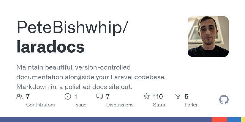 GitHub - PeteBishwhip/laradocs: Maintain beautiful, version-controlled documentation alongside your Laravel codebase. Markdown…