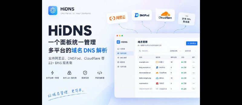 HiDNS – 统一管理阿里云、DNSPod、Cloudflare 等 22+ 平台的域名 DNS 解析 - 小众软件