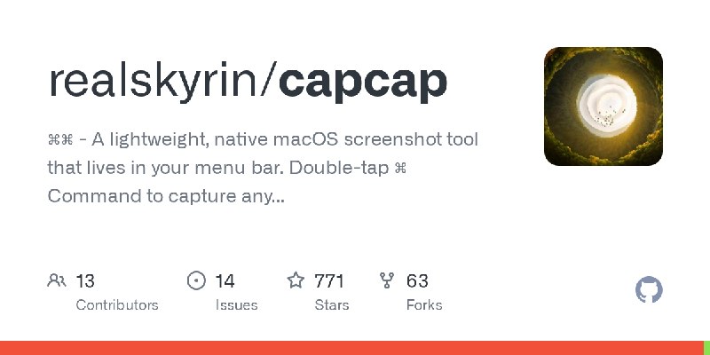 GitHub - realskyrin/capcap: ⌘⌘ - A lightweight, native macOS screenshot tool that lives in your menu bar. Double-tap ⌘ Command…