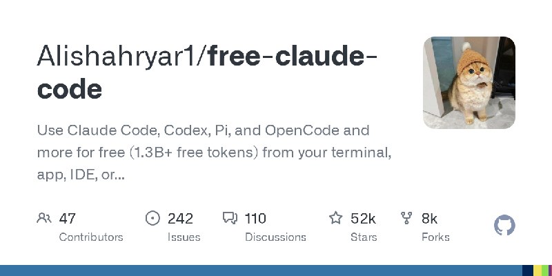 GitHub - Alishahryar1/free-claude-code: Use Claude Code, Codex, Pi, and OpenCode and more for free (1.3B+ free tokens) from your…