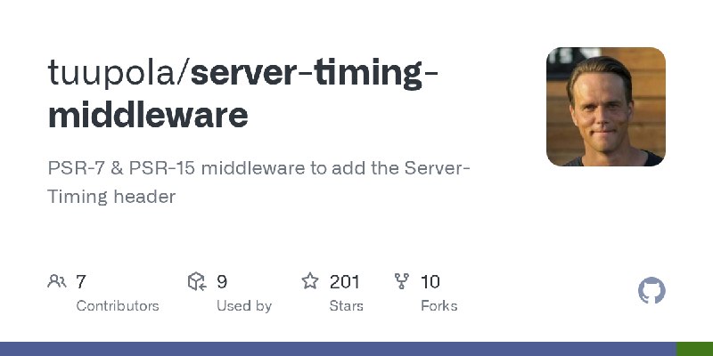 GitHub - tuupola/server-timing-middleware: PSR-7 & PSR-15 middleware to add  the Server-Timing header