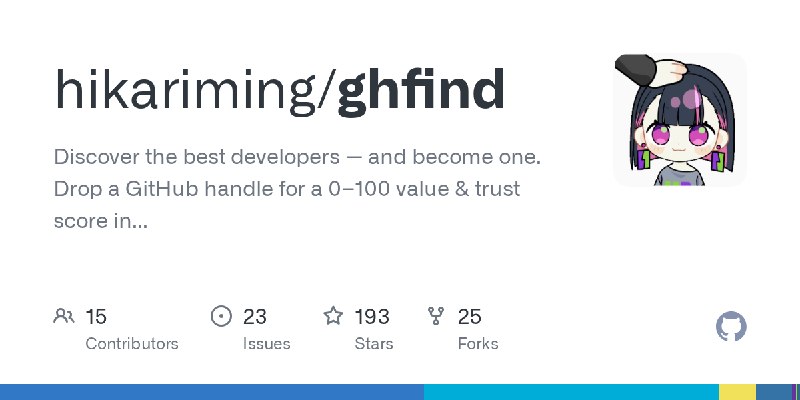 GitHub - hikariming/ghfind: Discover the best developers — and become one. Drop a GitHub handle for a 0–100 value & trust score…