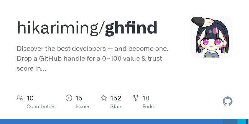 GitHub - hikariming/ghfind: Discover the best developers — and become one. Drop a GitHub handle for a 0–100 value & trust score…