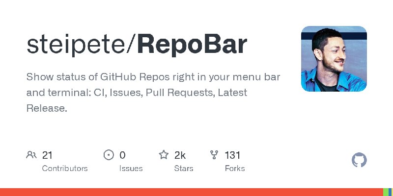 GitHub - steipete/RepoBar: Show status of GitHub Repos right in your menu bar and terminal: CI, Issues, Pull Requests, Latest Release.