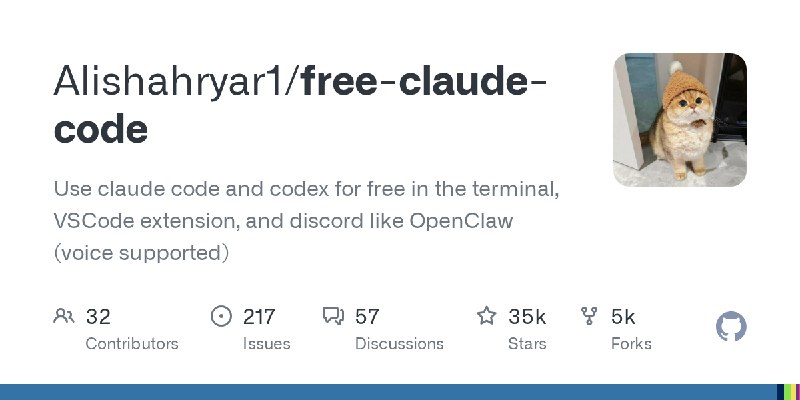 GitHub - Alishahryar1/free-claude-code: Use claude code and codex for free in the terminal, VSCode extension, and discord like…