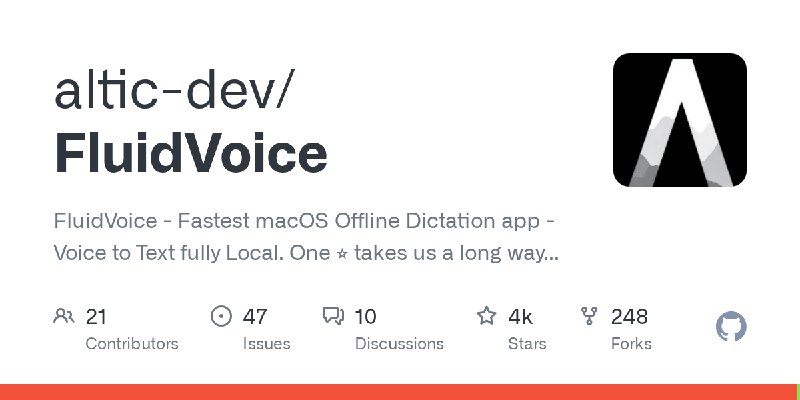 GitHub - altic-dev/FluidVoice: FluidVoice - Fastest macOS Offline Dictation app - Voice to Text fully Local. One ⭐ takes us a long…