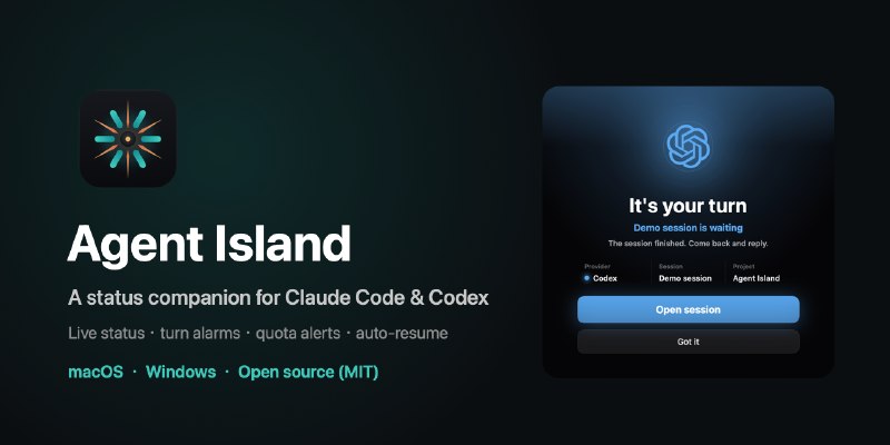 GitHub - tristan666666/agent-island: Open-source status companion for Claude Code and Codex on macOS and Windows. See live session…
